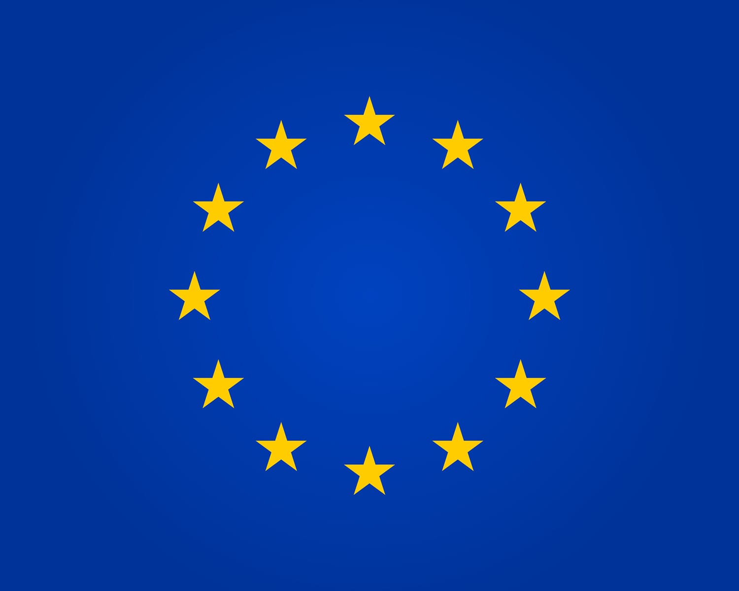 Flag eu. European union. Symbol of europe. Stars in round. Circle icon for schengen. Euro ring of community. Sign of parliament, standards and council of europa. Blue banner with yellow stars. Vector.