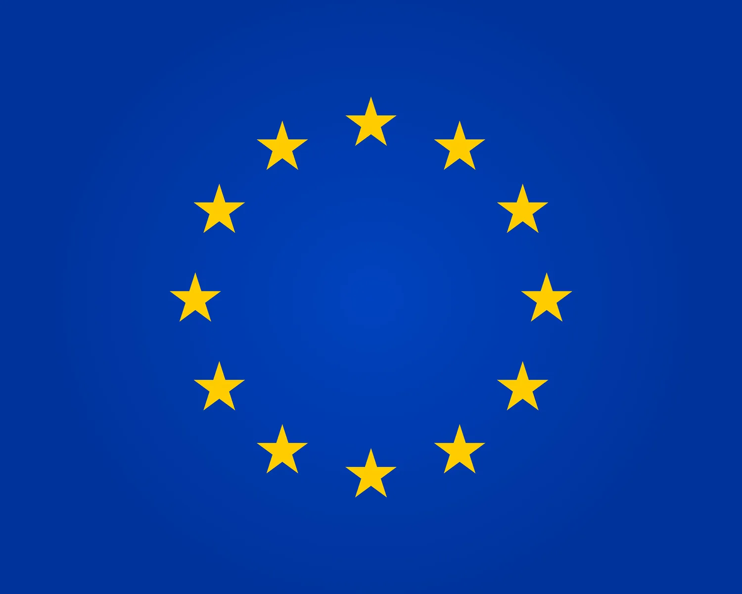 Flag eu. European union. Symbol of europe. Stars in round. Circle icon for schengen. Euro ring of community. Sign of parliament, standards and council of europa. Blue banner with yellow stars. Vector.