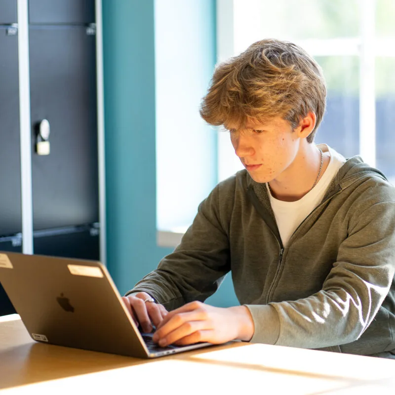 En elev sitter vid datorn. Datainformerad skolutveckling.